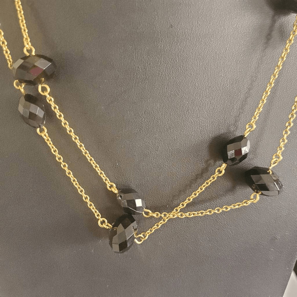 Kate Spade Long Station Necklace Gold Plated with Black Rondelle Style Beads - Picture 2 of 6